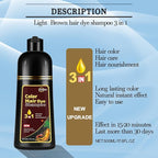 Instant chestnut brown Hair Dye Shampoo 3 in 1 for Gray hair, Herbal Color Shampoo champu para canas for Women and Men,100% Gray Hair Coverage, Hair Shampoo colors 500ml