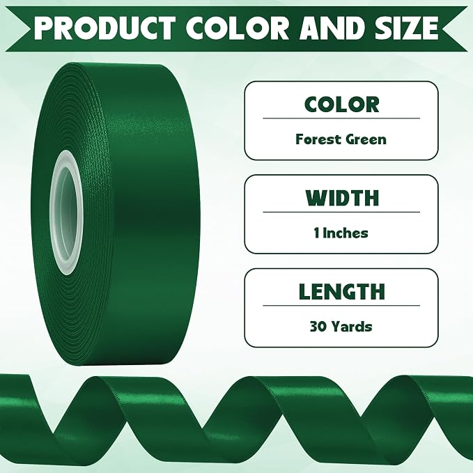 30Yards 1In Forest Green Satin Ribbon - Image 2