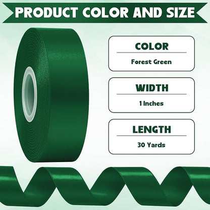 30Yards 1In Forest Green Satin Ribbon - Image 2