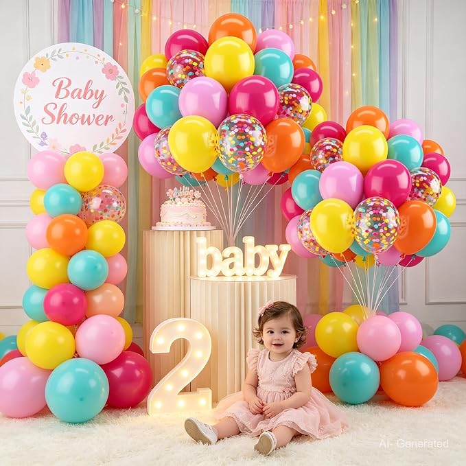 Zesliwy Summer Rainbow Tropical Balloons, Party Decor | Orange Pink Yellow Teal - Image 4