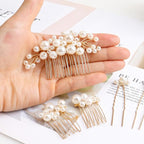 Pearl Hair Combs and Hair Pins for Bridal Women, Decorative Hair Accessories for Wedding Prom, Set of 5 (Gold)