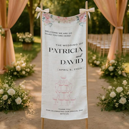 Mapileng Wedding Reception Welcome Linen Banner Sign, Personalized Couple Names - Image 5