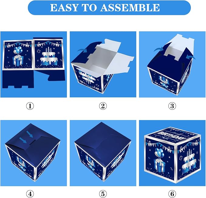 Turypaty Blue Silver Happy Birthday Decorations Boxes - Image 6