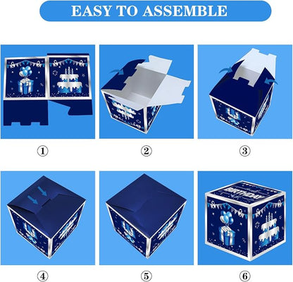 Turypaty Blue Silver Happy Birthday Decorations Boxes - Image 6