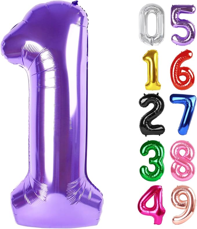 Purple Number 1 Balloon 40 Inch, 1st Birthday Party Decorations Men Women | by IWERP