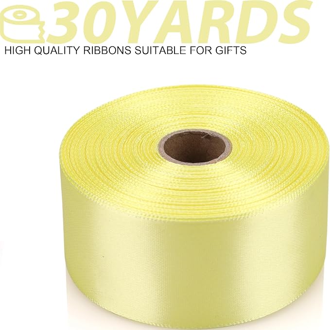 1-1/2 Inch 30 Yards Rice Yellow Solid Satin Ribbon - Image 2