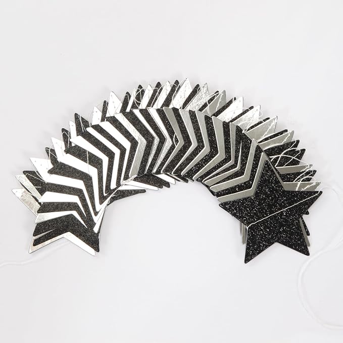 Black-Silver Birthday Graduation Party-Decorations Garland - 62ft Glitter - Image 3