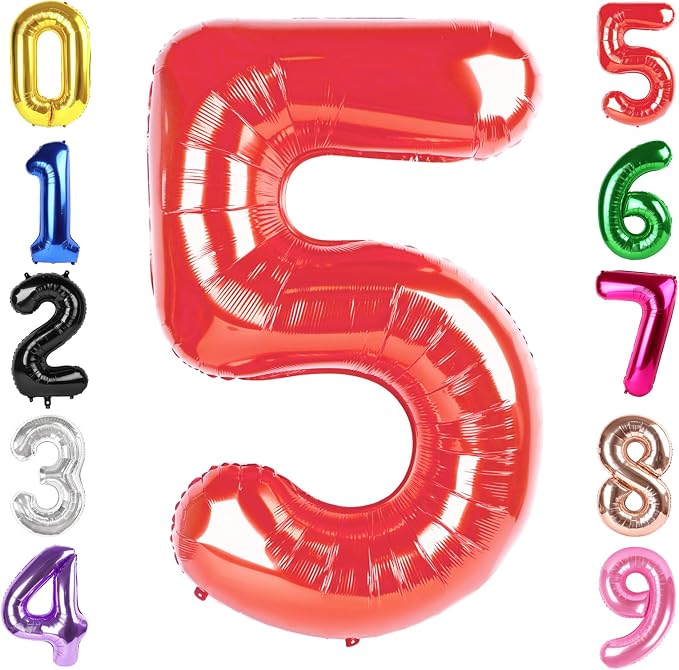 40 Inch Red Number 5 Balloon Birthday Party Decorations by Hadoife