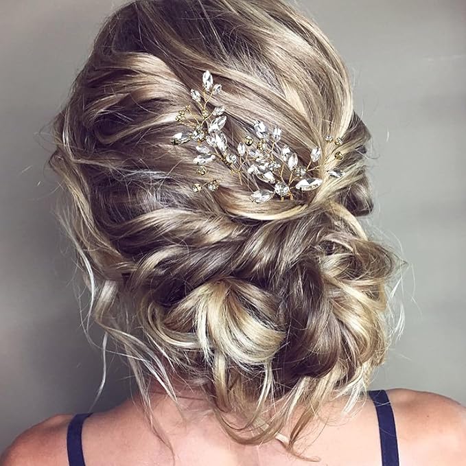 5 Pieces Bride Hair Pins Rhinestone Bridal Hair Piece for Women Crystal Hair Accessories for Bride Bridesmaids Flower Girls(Gold)
