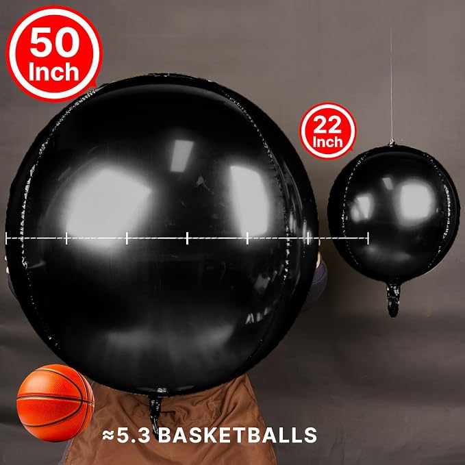 PartyWoo Black Large Round Giant 4D Jumbo Foil Balloons 3pcs 50 Inch | 50 Inch - Image 2