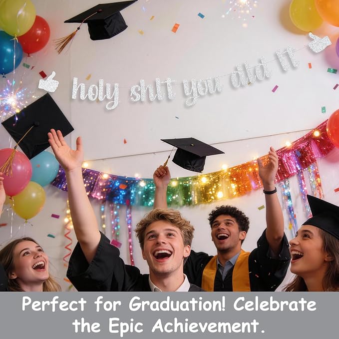 Funny Grad Banner Holy Shit You Did It Banner – Pre-Strung Glitter Graduation - Image 5
