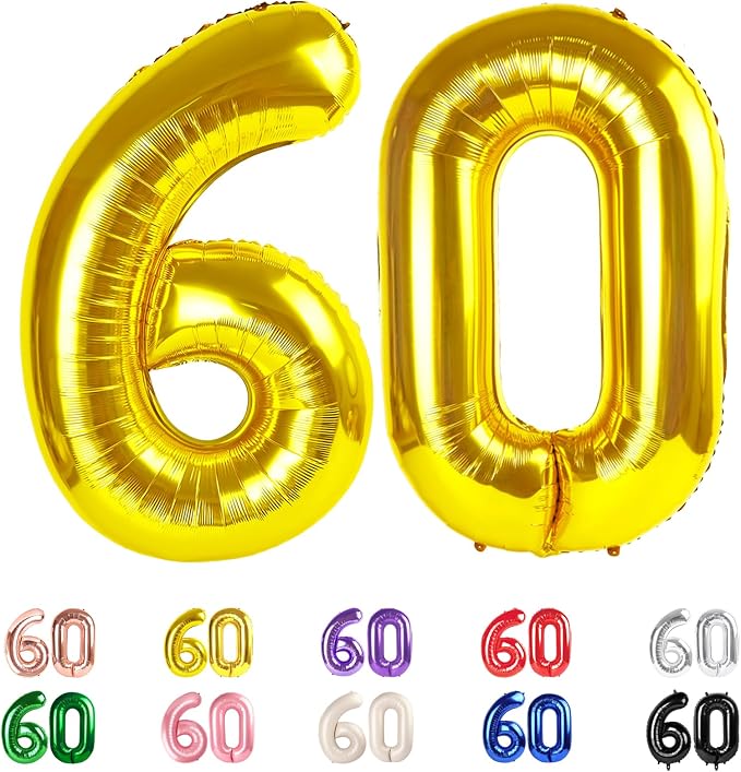 60 Balloon Number for 60th Birthday Decorations Women Men Party, Inflation by Mluchee