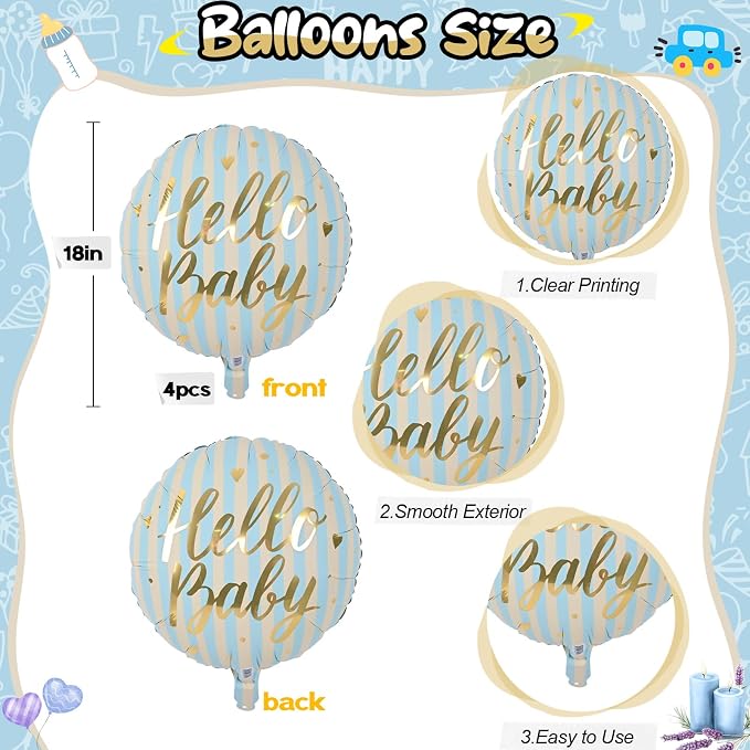 18" Hello Baby Foil Balloons for Welcome Baby Party Decorations, baby Blue - Image 2
