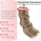 KooKaStyle Clip in Synthetic Hair Extensions Long Wavy 4PCS Thick Hairpieces Ash Blonde Balayage Fiber Double Weft Natural Hair Extensions 20 Inch for Women