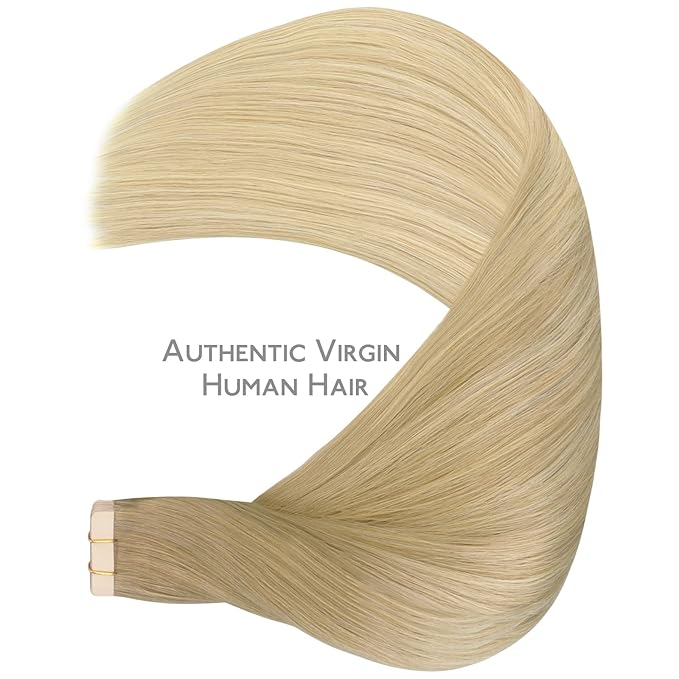WENNALIFE Tape in Hair Extensions Human Hair, 20pcs 30g 10 inch Balayage Dirty Blonde to White Blonde Remy Hair Extensions Straight Human Hair Tape in Extensions Skin Weft Tape Extensions Human Hair