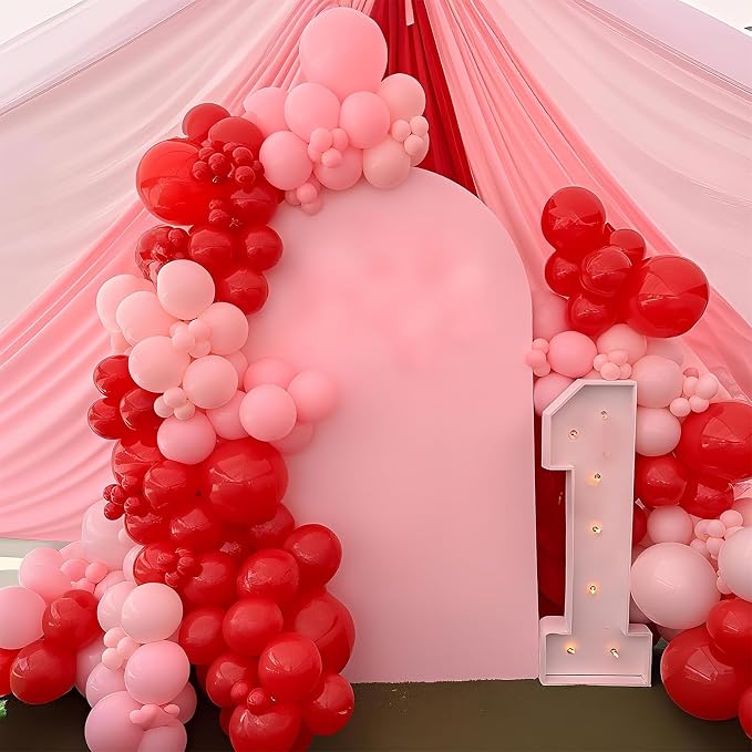 HILAVO Pink and Red Balloon Arch Kit Cherry Balloon Garland 91Pcs Red Baby Pink - Image 5