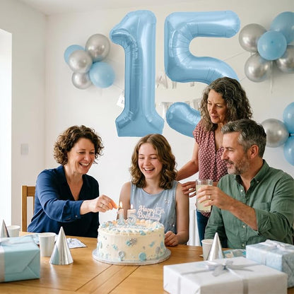 TONIFUL 40 Inch Pastel Blue Number 15 Foil Balloons Large Mylar Foil Digital 15 - Image 3