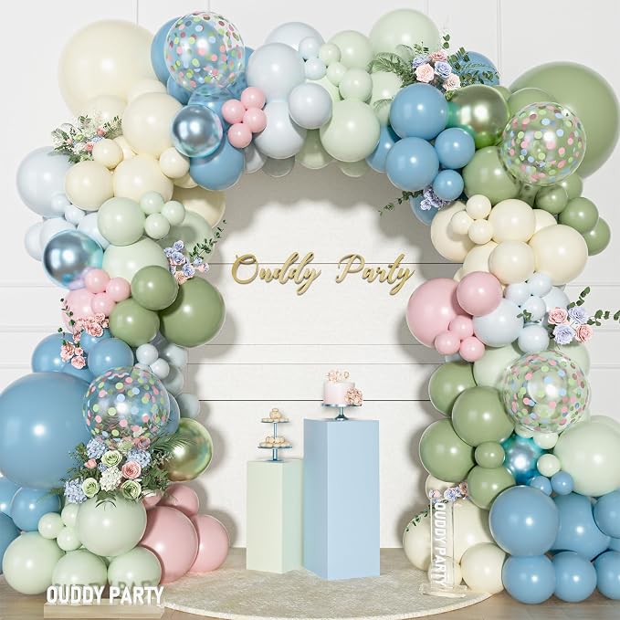 Ouddy Party Pink Dusty Blue Green Balloons Garland Arch Kit 18 12 10 5 Inch | - Image 2