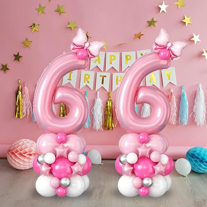 40 Inch Pink Number 6 Balloon for 6th Birthday Decorations Pastel Baby Pink - Image 4