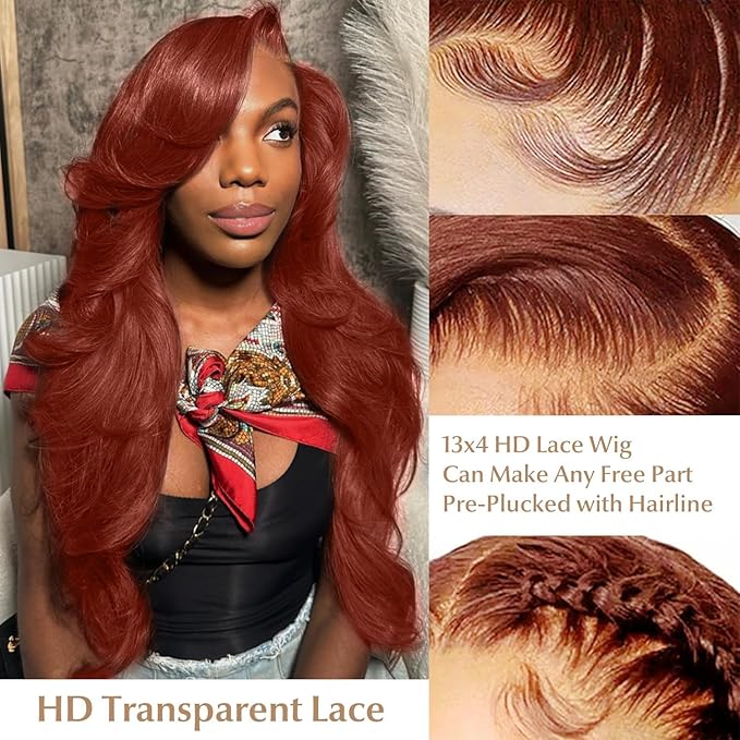 AMIRTY 220% Density Orange Ginger Lace Front Wigs Human Hair 13X4 HD Transparent Lace Front Wigs Human Hair Pre Plucked with Baby Hair #33 Wigs For Women 22 Inch