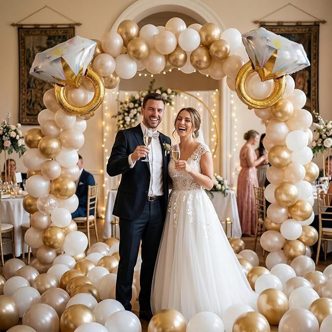 Pearl White and Gold Balloons - Image 6