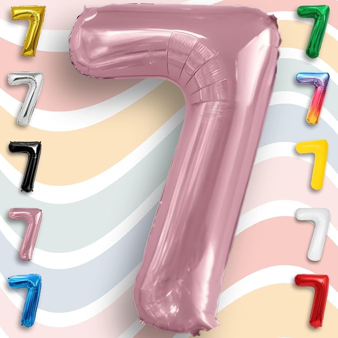 Pink Pearl Number Balloon 7 Mylar Foil Macaron Balloons 16 Inch - Image 2