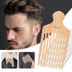 Bamboo Hair Pick for Curly Hair, Premium Wooden Wide Tooth Detangling Comb with Ergonomic Handle, Natural Volume & Styling Tool for Men Women, Fine or Thick Beard Pick