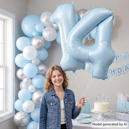 Baby Blue Number 14 Balloon 40 Inch, Sky Pastel Foil Digits Party Supplies | - Image 2