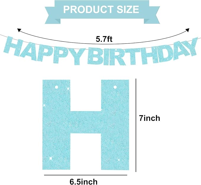 BEISHIDA Pre-Strung Light Blue Happy Birthday Banner Party Sign Decoration | - Image 2