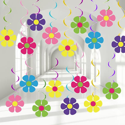 60s Hippie Party Foil Swirl Decorations Retro Flower Ceiling Hanging Swirls by ZOIIWA