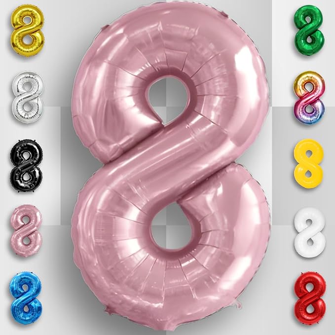 Pink Pearl Number Balloon 8 Mylar Foil Macaron Balloons 40 inch - Image 5
