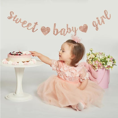 BEISHIDA Pre-Strung Glitter Rose Gold Girl Baby Banner Baby Shower Decor | NO - Image 4