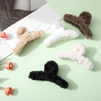 5PCS Large Claw Hair Clips for Thick Hair Big Banana Hair Clips for Women Nonslip Strong Hold Hair Claw Clip Plush (White+Black+Beige+Brown+Coffee)