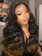 KLAIYI Ombre Brown Loose Body Wave 13x4Pre Everything Lace Frontal Chestnut Brown Drawstring Wig with Face Framing Layers Precut Lace Pre Plucked Bleached Bye Bye Knots Ready to Wear and Go Wig 26Inch