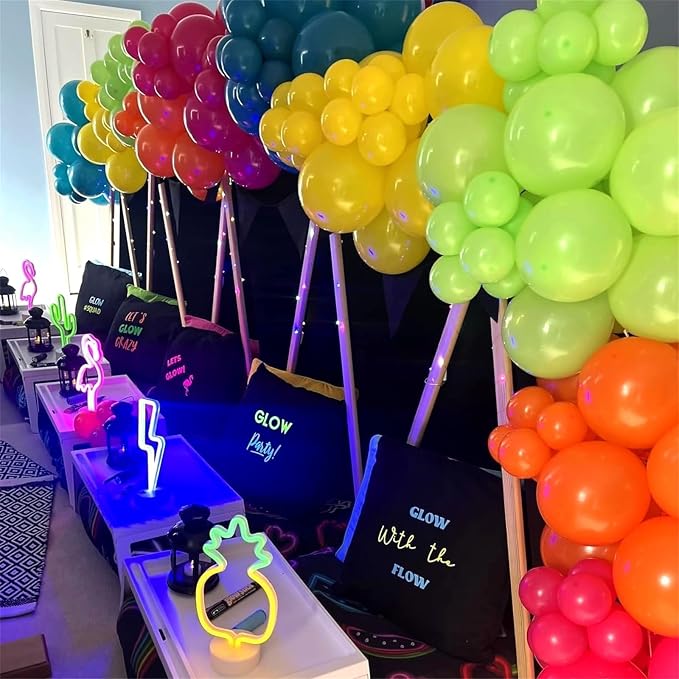 141 Pcs Rainbow Neon Balloon Arch Kit, Hot Pink Lime Green Orange Slate Blue - Image 4