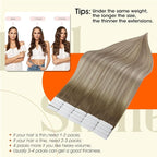 Full Shine Tape in Hair Extensions Color 8 Ash Brown Ombre 60 Blonde And 18 Ash Blonde Hair Extensions Real Remy Hair 16Inch Double Sided Extension 50G Invisible Straight Human Hair 20Pcs for Wedding