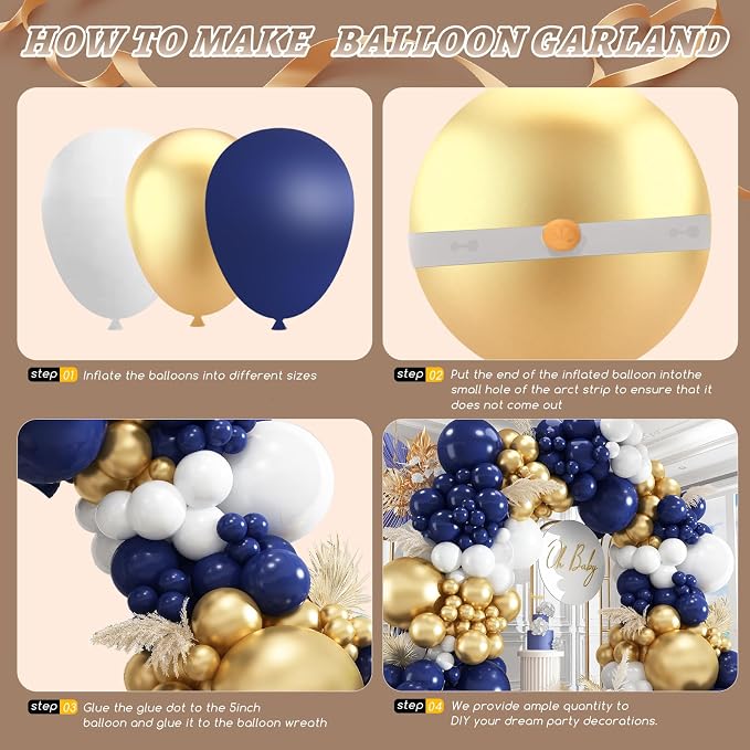 412Pcs Navy Blue and Gold Balloons Arch Garland Kit, 5 10 12 18 inch gold and - Image 2