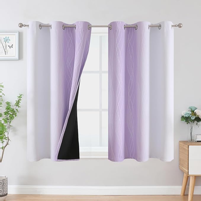 Lilac and Greyish White Ombre Blackout Curtains 54 Inch Length 2 Panels - Image 2