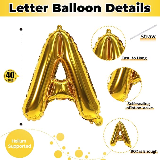 40Inch Gold YAY Balloons, Giant YAY Letter Foil Mylar Balloon Banner - Image 2