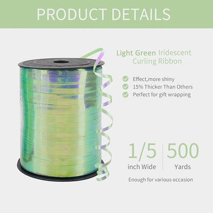 500 Yard Lime Green Iridescent Curling Ribbon, 1/5 Inch Crimped Ribbons - Image 2