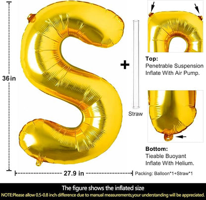 Lovoir 40 Inch Large Gold Letter S Balloons Big Size Jumbo Mylar Foil Helium - Image 2