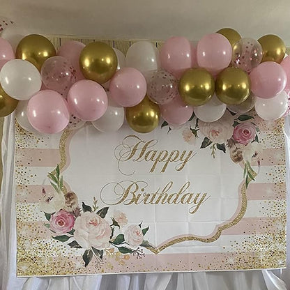 Balloons Pink Gold Confetti, 60 Packs 12 Inch Pink White Metallic Gold Balloon - Image 8