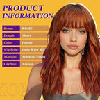 Orange Wig with Bangs,Ginger Wavy Wigs for Women,Copper Shoulder Length Curly Synthetic Hair Wig for Party Daily Use 18In…
