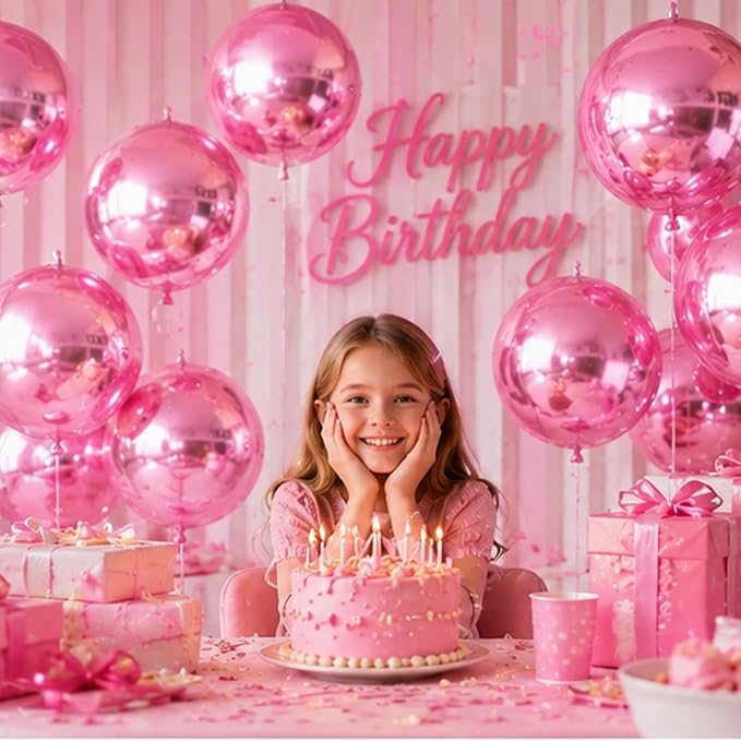 14 Pcs Pink Round Foil Balloons Light Baby Pink Metallic 4D Balloons | Pink - Image 3