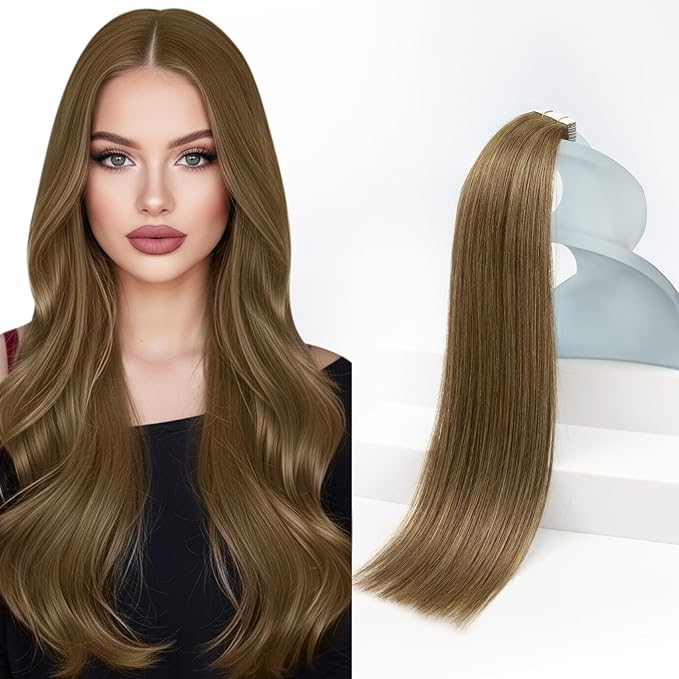 Sunny Hair Tape in Hair Extensions Real Human Hair Invisible Remy Hair Extensions Tape ins for Women Light Brown 24 inch 20Pcs