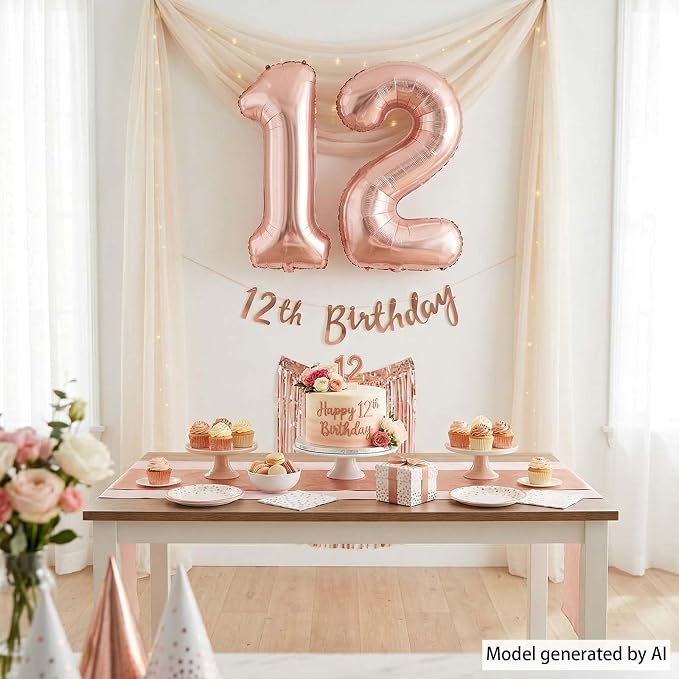 Rose Gold Number 12 Balloon 40 Inch, Stunning Blush Foil - Image 6