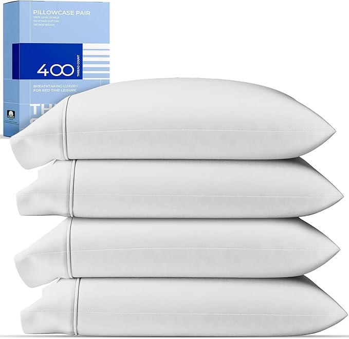 THREAD SPREAD 100% Cotton King Size Pillowcases Sets of 4-400 Thread Count Cotton Pillow Cases, Ultra Soft Cooling Sateen Weave Pillowcases, Set of 4 Pillow Covers for King Pillows - Silver