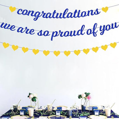 Zwiebeco Blue Gold Congratulations Banner We are So Proud of You Sign Hearts - Image 3
