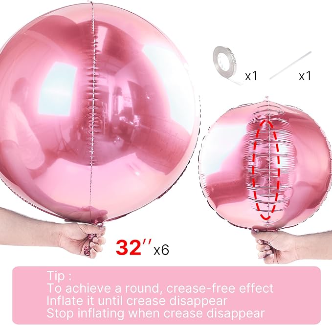 PartyWoo Pearl Pink Large Round Giant 4D Jumbo Foil Balloons 6pcs 32 Inch | 32 - Image 4