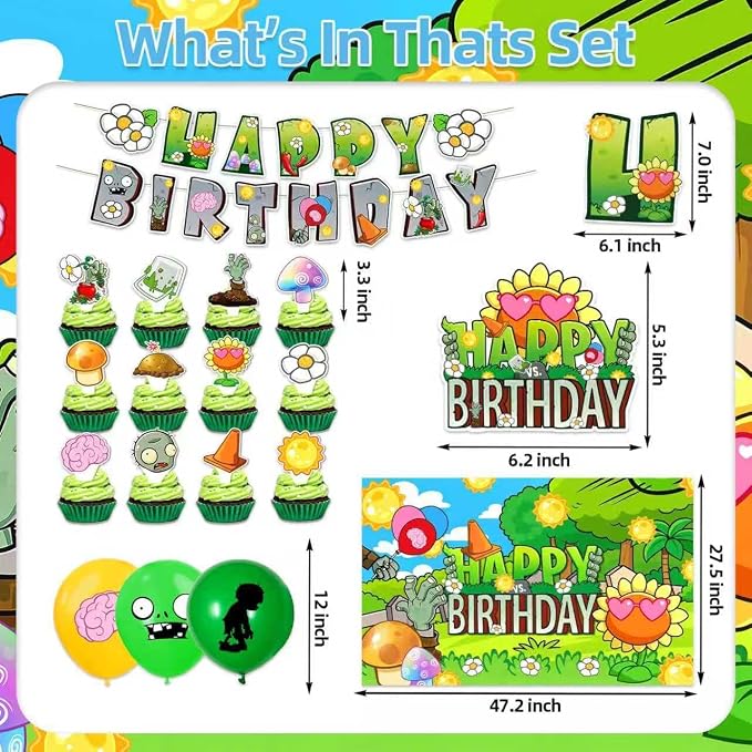 42Pack Plants Zombies Party decoration pack include Banner, Honeycomb - Image 3